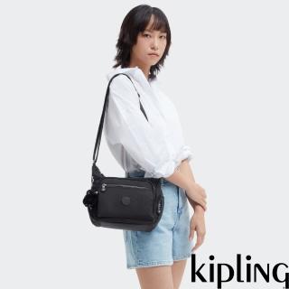【KIPLING】『牛角包』曜巖黑品牌經典圓標多袋實用側揹包-GABBIE S