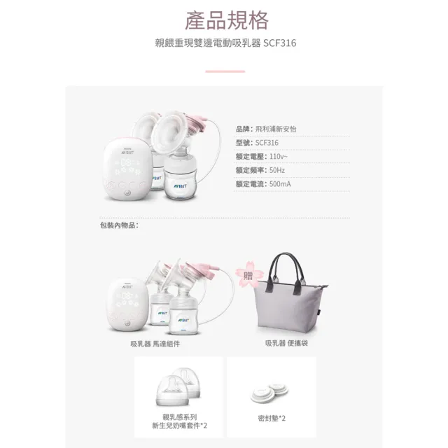 【PHILIPS AVENT】飛利浦新安怡 親餵重現 雙邊電動吸乳器(SCF316/02)
