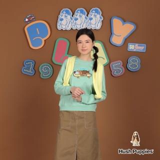 【Hush Puppies】女裝 T恤 Q版精緻造型滑板趴趴狗長袖T恤(淺綠 / 54211102)