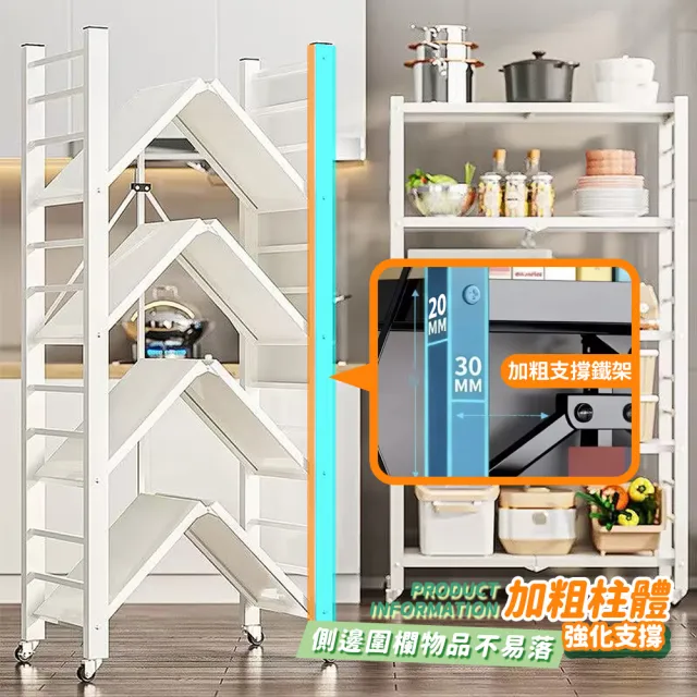 【Mr.Box】72寬免安裝落地折疊置物收納架-五層(附輪)