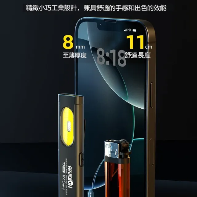 WARSUN沃爾森 雙光源磁吸手電筒 (T7pro EDC戰術手電筒 COB工作燈 帽夾燈 強光手電筒 警示燈 夜跑)