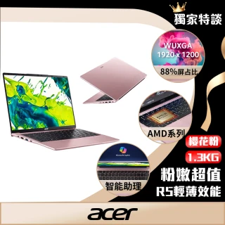 【Acer 宏碁】14吋R5輕薄效能筆電-珠光櫻粉(Swift Lite/SFL14-41P-R447/R5-7430U/16G/512G SSD/W11)