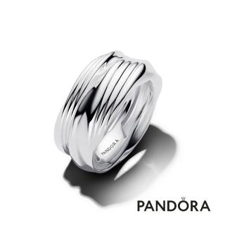 【Pandora 潘多拉】自然流沙旋紋雙層戒指