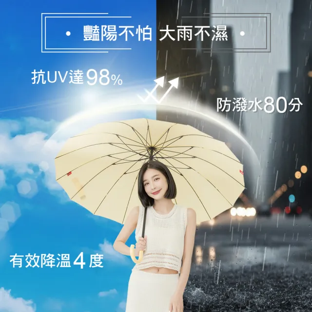 【雨傘王】BigRed 自動無敵 16骨 超強抗風 25吋自動長傘 颱風傘 大傘面(BigRed終身免費維修)