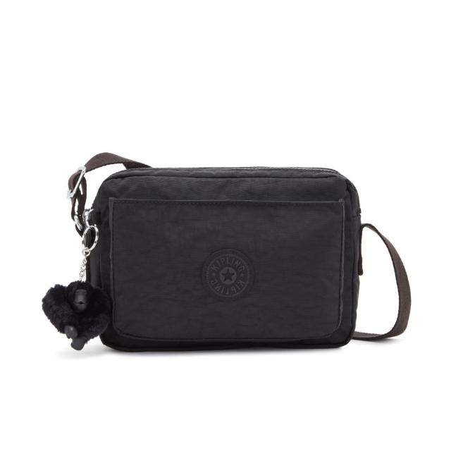 【KIPLING】曜岩黑品牌經典圓標多層隨身斜背包-ABANU M 女包