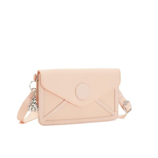 【KIPLING】玫瑰淡粉色信封型肩背小包-NEW LELIO