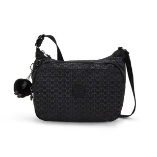 【KIPLING官方旗艦館】經典黑菱格紋印花雙層側背包-CAI