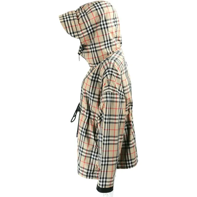 【BURBERRY 巴寶莉】Vintage 格紋徽標 抽繩連帽外套 女款-卡其色