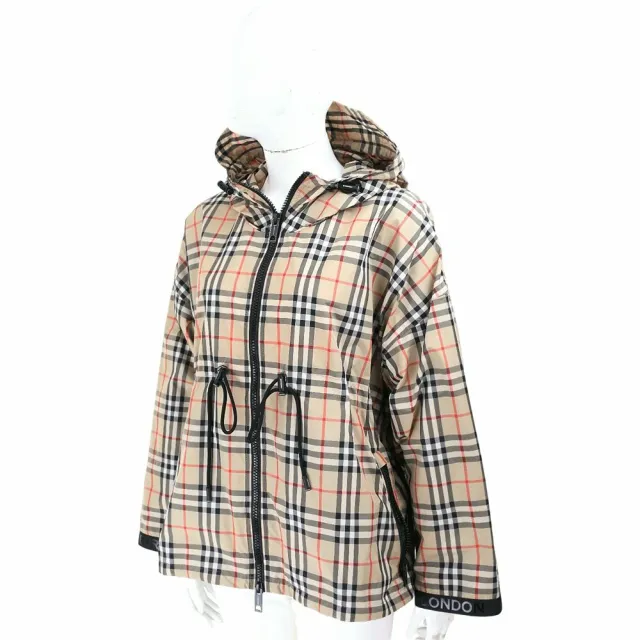 【BURBERRY 巴寶莉】Vintage 格紋徽標 抽繩連帽外套 女款-卡其色