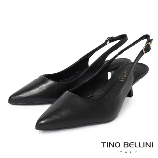 【TINO BELLINI 貝里尼】巴西進口 極致簡約真皮尖頭小貓跟露跟鞋FW1V018-1(黑色)