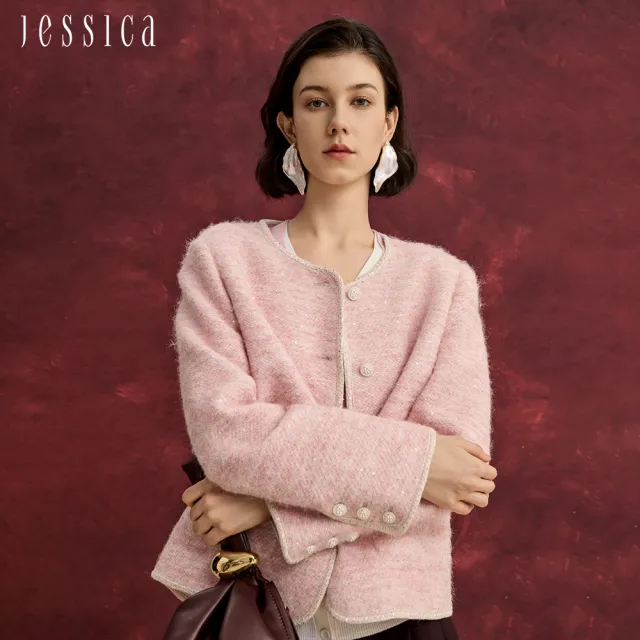 【JESSICA】溫柔甜美花呢羊毛短款小香風外套J54009