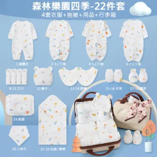 【Kori Deer 可莉鹿】彌月禮盒-森林樂園新生兒連身衣配件行李箱大禮包22件四季款(彌月送禮)