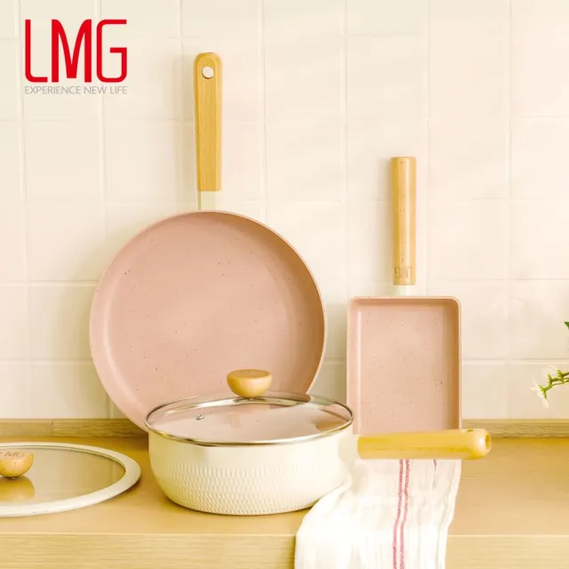 【LMG】雪藏系列不沾鍋三鍋五件組-IH爐可用鍋(平底鍋28cm+雪平鍋20cm+玉子燒鍋+鍋蓋*2)