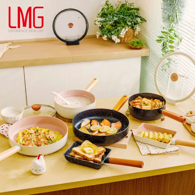 【LMG】雪藏系列不沾鍋三鍋五件組-IH爐可用鍋(平底鍋28cm+雪平鍋20cm+玉子燒鍋+鍋蓋*2)
