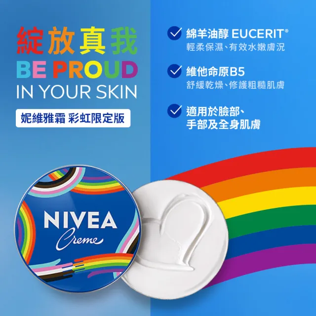 【NIVEA 妮維雅】妮維雅霜-彩虹限定版75ml(小藍罐/臉部身體乳霜/保濕)