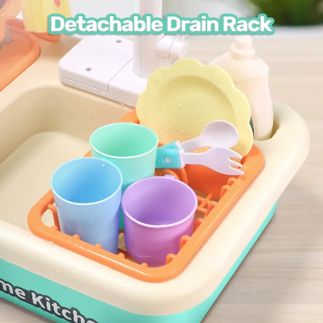 【CuteStone】兒童仿真噴霧廚房水槽玩具(電動循環出水/聲光噴霧瓦斯爐/洗碗機玩具/家家酒玩具)