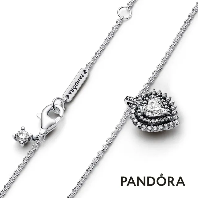 【Pandora 潘多拉】璀璨鑲邊心形吊墜項鏈