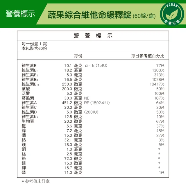 【威瑪舒培】蔬果綜合維他命緩釋錠_二入(共120錠_全素_80種蔬果精華.200mg葉酸)