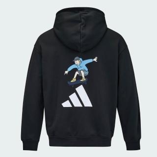 【adidas 愛迪達】Gfx Sports Hood 男 連帽上衣 帽t 連帽長袖 黑 白 亞版(KC2876)