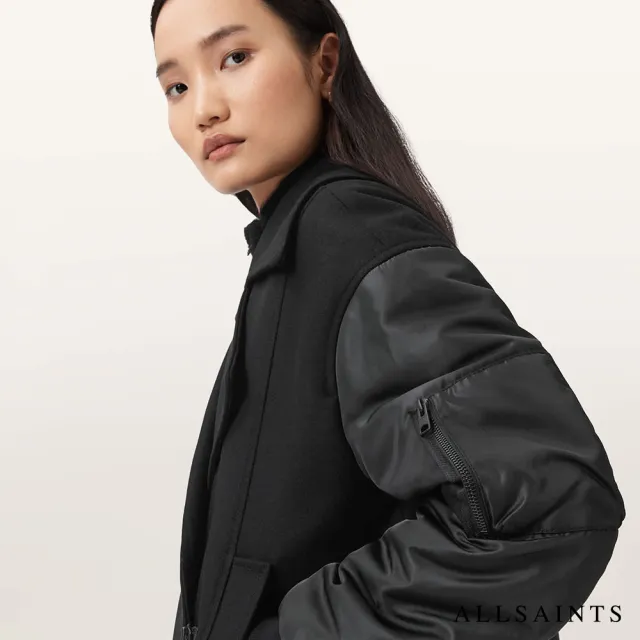 【ALLSAINTS】ORLA 喀什米爾羊毛拼接外套短版大衣 W058OB (寬鬆版型)
