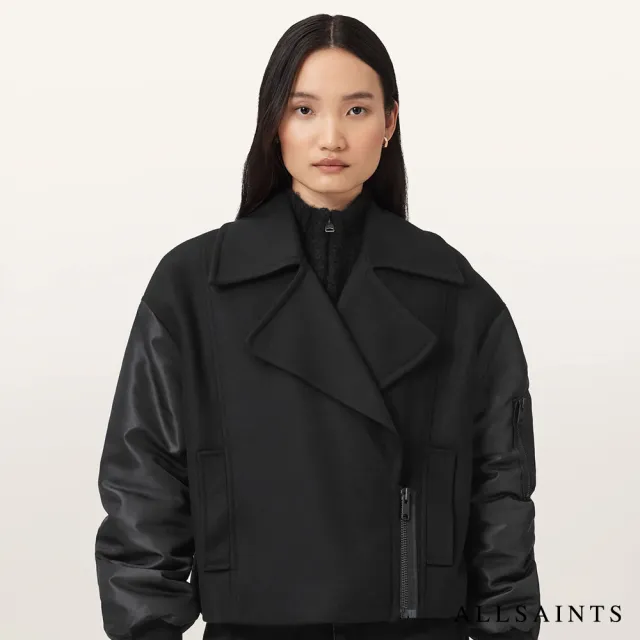 【ALLSAINTS】ORLA 喀什米爾羊毛拼接外套短版大衣 W058OB (寬鬆版型)
