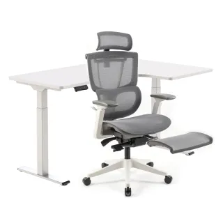 【Flexispot】人體工學桌椅組(L型二節式電動升降桌/C7 Pro 人體工學椅)(送安裝)