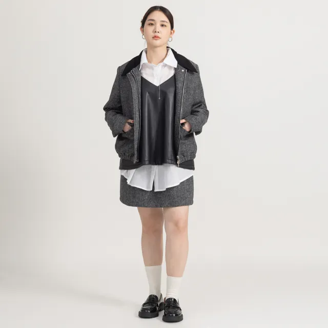 【M：MINb】雙色織紋全腰鬆緊羊毛短裙(灰色/中大尺碼女裝/XL女裝/女裝/肉肉女穿搭/褲裙)