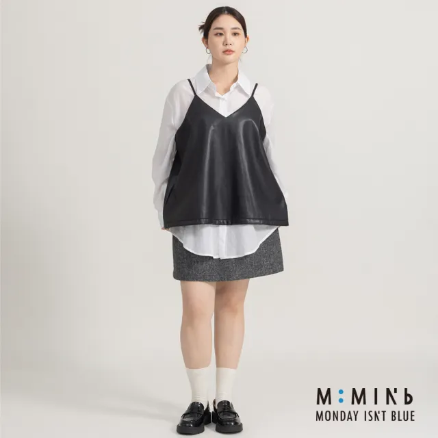 【M：MINb】雙色織紋全腰鬆緊羊毛短裙(灰色/中大尺碼女裝/XL女裝/女裝/肉肉女穿搭/褲裙)