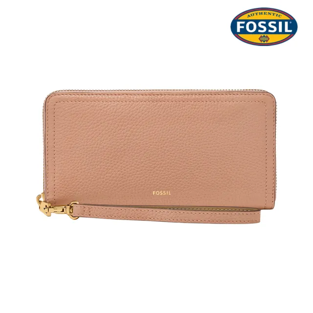 【FOSSIL】Logan 三折真皮拉鍊 長夾-粉紅色 SL7831682