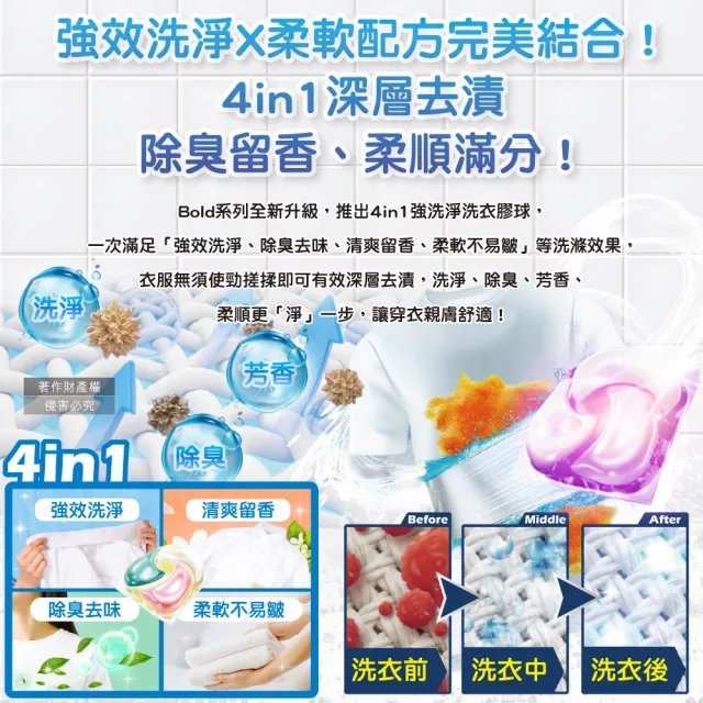 【Bold】日本Bold-超音波清洗潔家電強洗淨4合1消臭柔軟香氛洗衣凝膠球86顆/袋(去黃亮白除臭洗衣機筒槽防霉