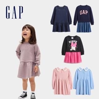【GAP】兒童裝 刺繡/印花假兩件/圓領長袖/針織洋裝-多款任選(833144&824382&804625&833145)