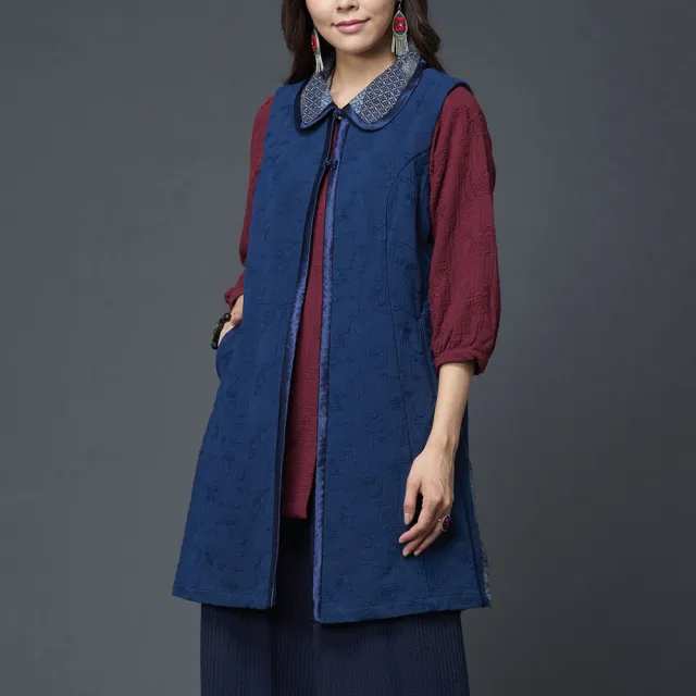 【古典美】77088古布翻領刺繡背心(棉麻/亞麻/中國風/漢服/茶禪服)
