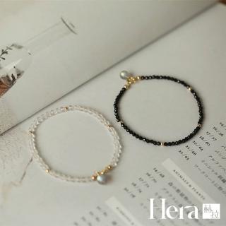 【HERA 赫拉】情侶細黑尖晶石+白水晶拉長石手鍊 H115010703(天然 黑尖晶石 白水晶手鍊)