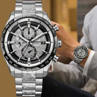 【CITIZEN 星辰】限量隱耀款 鈦金屬 光動能電波計時手錶-42mm 母親節 禮物 送禮(AT8284-61A)