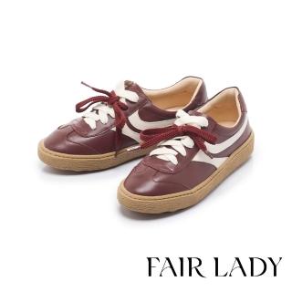 【FAIR LADY】出清品 軟實力 復古撞色真皮德訓鞋(勃根地/503104 女鞋)