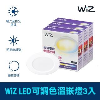 【Philips 飛利浦】Wi-Fi WiZ 智慧照明 可調色溫嵌燈 3入組(PW003)