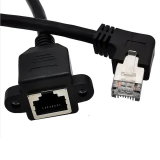 【Fujiei】Cat.6 RJ45公右彎 90度L型彎角/母帶螺絲孔 網路延長線0.3米(公對母)