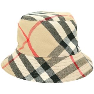【BURBERRY 巴寶莉】戰馬刺繡混紡拼接格紋雙面兩用漁夫帽-黑色x卡其