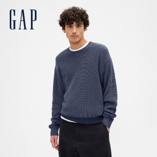 【GAP】男裝 純棉圓領長袖針織衫-海軍藍(842565)