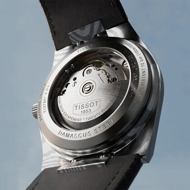 【TISSOT 天梭】大馬士革鋼PRX系列機械錶-銀x黑/38mm 送禮 禮物 推薦(T1378079608100/T137.807.96.081.00)