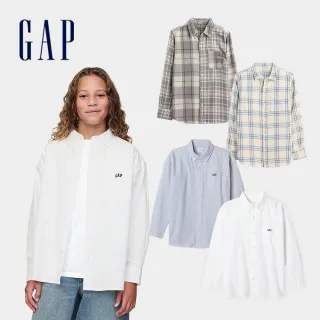 【GAP】男童裝 Logo刺繡/翻領長袖襯衫-多色任選(796569&605359)