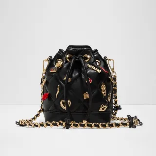 【ALDO】ROMALOVE-俐落光感金鍊水桶包(黑色)