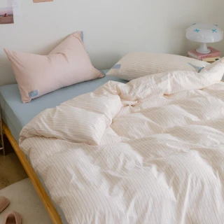 【翔仔居家】100%純棉 華爾紗 鋪棉被套床包組4件組-海鹽x莓果芝士(單人/純棉床包/單人床包/床包被套)