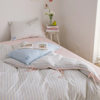 【翔仔居家】100%純棉 華爾紗 鋪棉被套床包組4件組-莓果x海鹽芝士(單人/純棉床包/單人床包/床包被套)