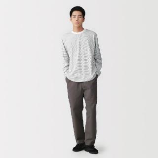 【MUJI 無印良品】男天竺圓領長袖T恤(白橫紋/深灰橫紋/白紋樣/黑紋樣/卡其紋樣/棕紋樣)