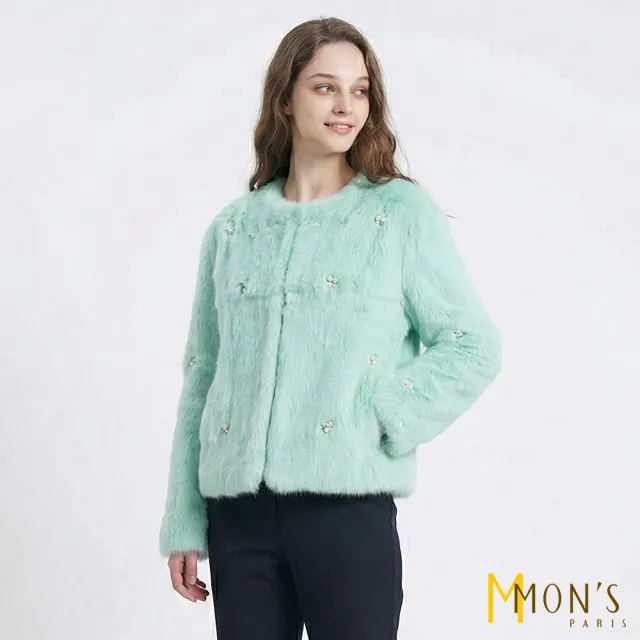【MON’S】兔毛圓領珍珠外套(100%兔毛)