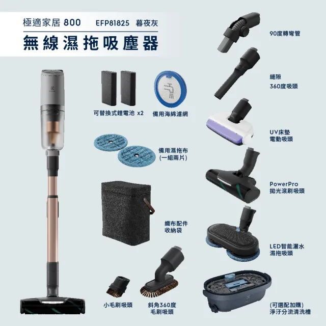 【Electrolux 伊萊克斯】極適家居800系列無線濕拖吸塵器- 幕夜灰(EFP81825)