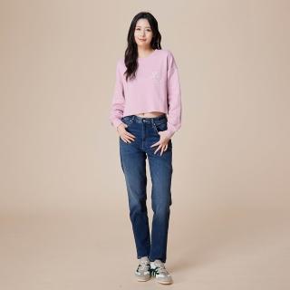 【Lee】女裝 牛仔褲 / 413 高腰標準小直筒 腰帶刷破 深藍洗水(LB517099024)
