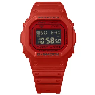 【CASIO 卡西歐】G-SHOCK 雋永經典款 鮮豔紅 方形電子腕錶 DW-5600RRB-4