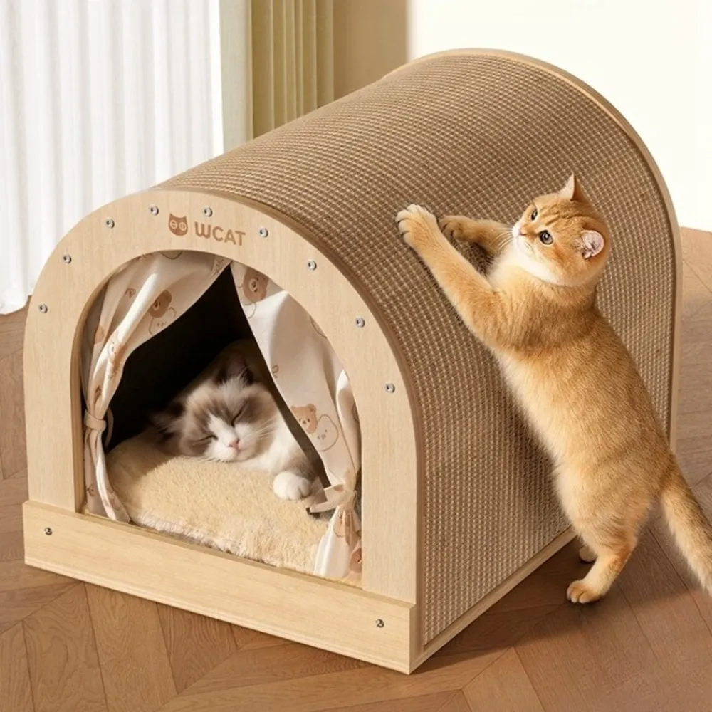 Quality 聚家】貓抓板貓窩多功能貓窩貓玩具貓窩睡玩一體貓窩（睡覺磨爪二合一寬大空間雙層內墊） - momo購物網-